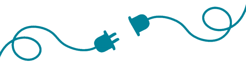 Illustration av en frånkopplad blå elektrisk kontakt och uttag med lindade sladdar.